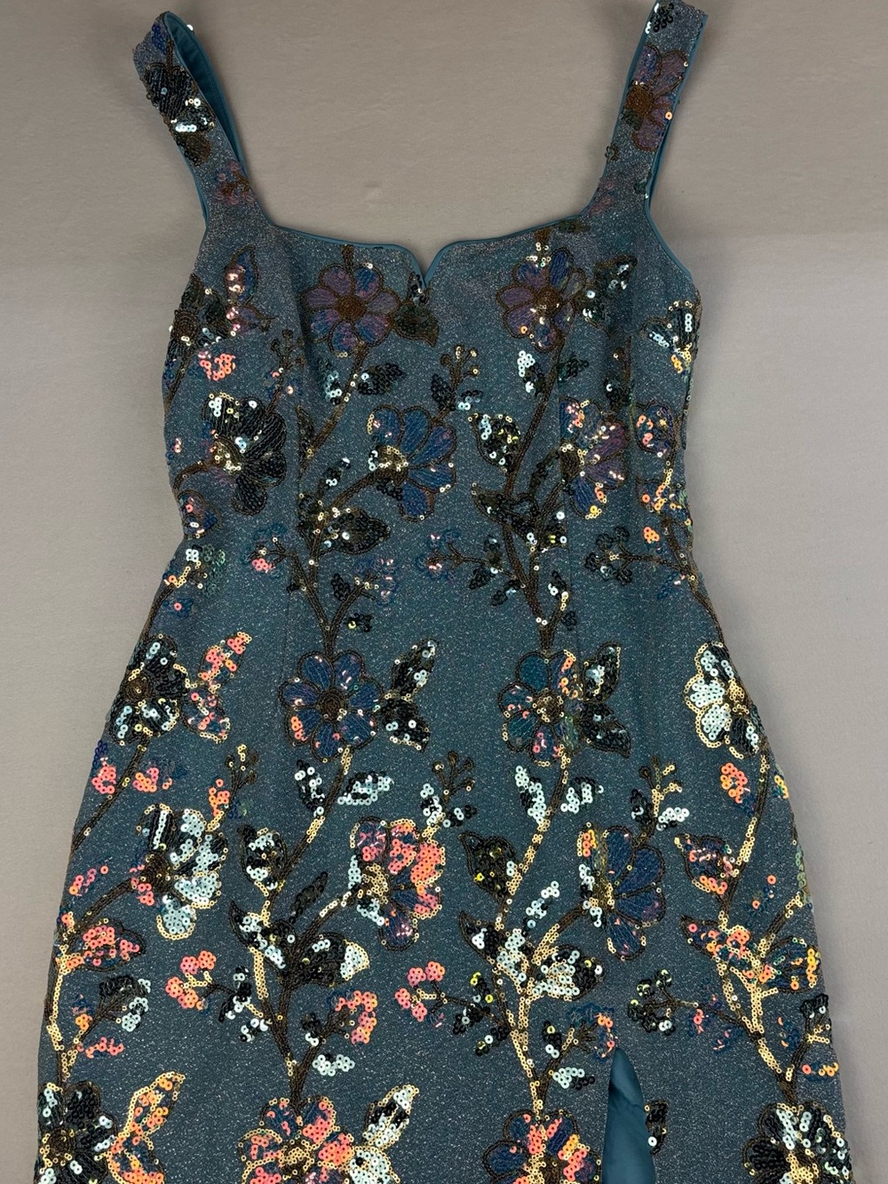 Hello Molly Blue Floral Sequin Mini Dress M/US 6 Glitter Embroidered Square